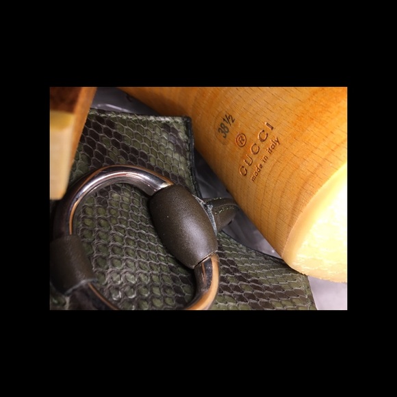 GUCCI NWT Olive Green Python Platform Wood Clogs Very Rare 💕NEW IN BOX - Picture 6 of 10